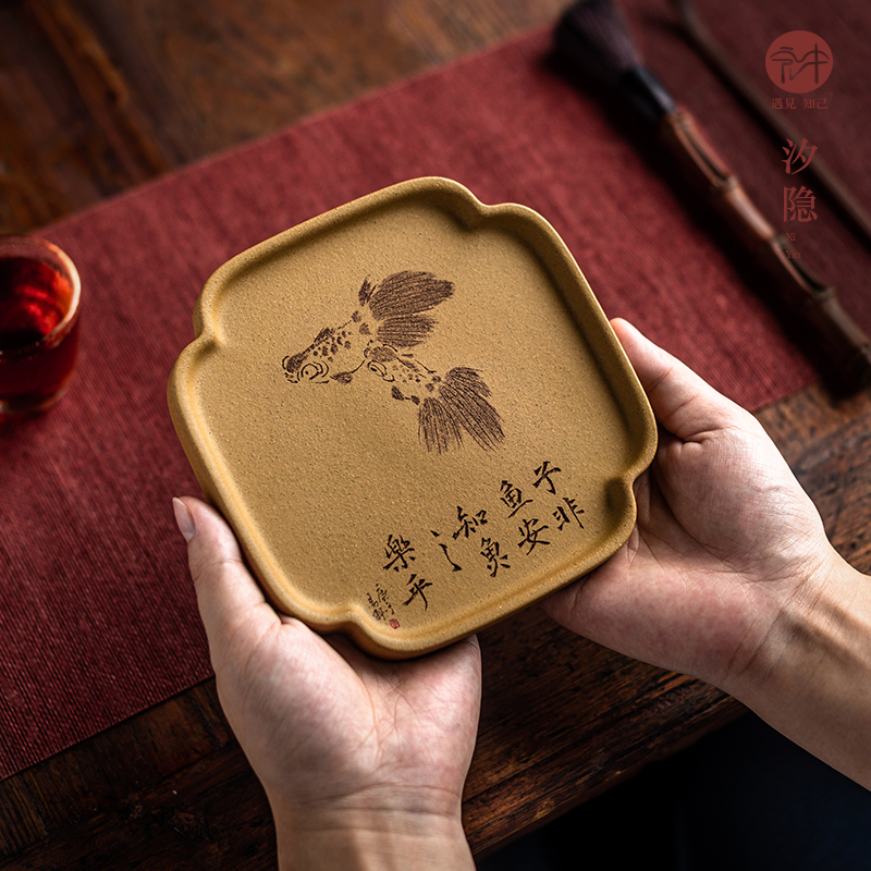 宏中宜兴紫砂纯手工零配刻绘壶承