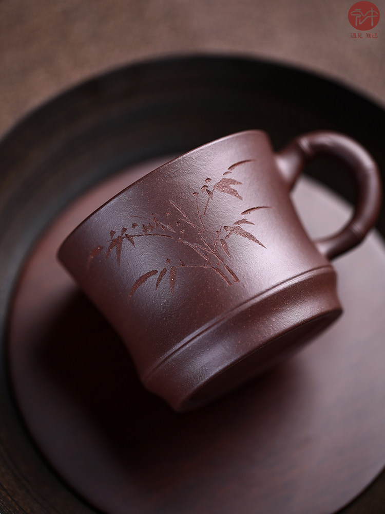 宏中 宜兴紫砂杯 纯手工主人单杯 茶杯手柄杯 功夫茶具 品茗小杯