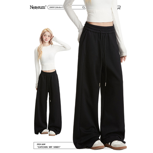 宽松阔腿休闲跳舞裤 NERESUM黑色直筒显瘦运动裤 卫裤 美式 子 女新款