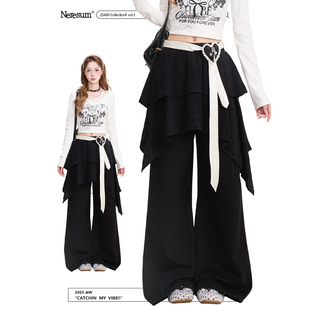 垂感直筒阔腿裤 设计感休闲裤 女美式 NERESUM不规则屁帘拼接卫裤