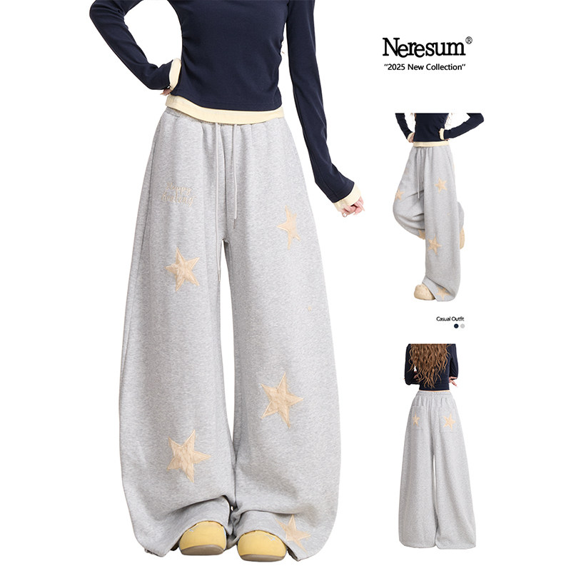 NERESUM美式星星刺绣弯刀卫裤