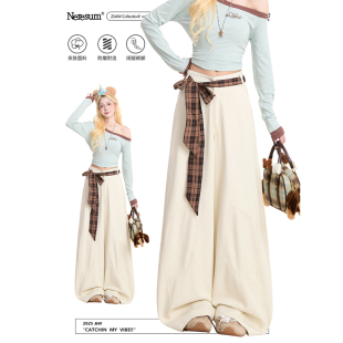 复古绑带直筒裤 显瘦百搭拖地裤 女秋季 垂感阔腿裤 新款 NERESUM美式