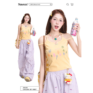 无袖 多巴胺辣妹短款 上衣 字母发泡印花吊带背心女夏季 NERESUM美式