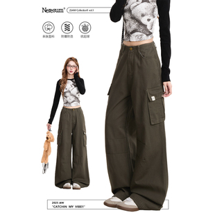 垂感显瘦直筒长裤 NERESUM美式 女潮牌多口袋水洗阔腿裤 裤 复古工装