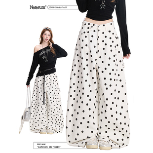 NERESUM满印波点裤子女复古潮牌宽松美式弯刀裤慵懒阔腿休闲裤