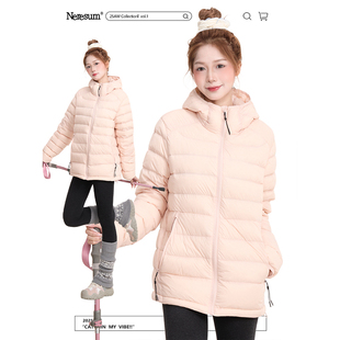 NERESUM纯色轻薄连帽羽绒服女冬季 90白鸭绒内胆排骨百搭防寒外套