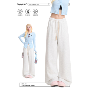 百搭休闲宽松运动裤 女潮牌慵懒垂感直筒裤 灰色卫裤 NERESUM美式