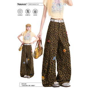 裤 NERESUM星星毛巾绣豹纹牛仔裤 小众阔腿工装 水洗直筒裤 女美式