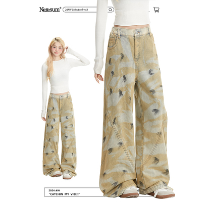 NERESUM美式废土风涂鸦牛仔裤