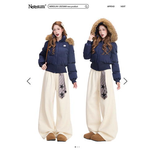 NERESUM韩系毛领连帽短款棉服