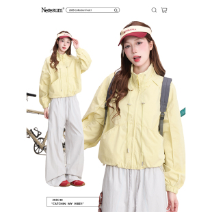 NERESUM机能风美式 立领夹克女潮牌户外徒步骑行宽松冲锋衣外套
