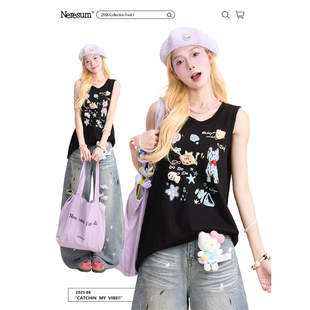 上衣 外穿无袖 NERESUM卡通立体猫咪工字背心女新款 甜酷宽松夏季