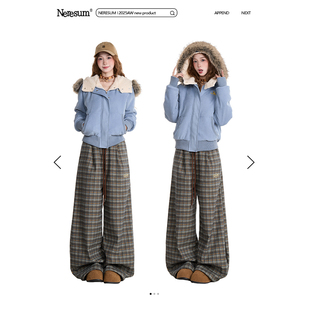 NERESUM美式 棉服外套 复古大毛领连帽棉衣女羊羔毛加厚保暖冬季