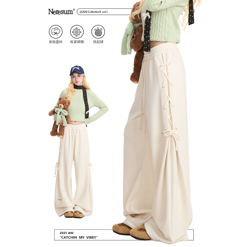 NERESUM美式侧边绑带卫裤女秋冬小众设计感休闲裤显瘦百搭运动裤