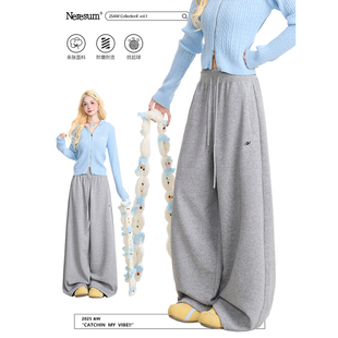 垂感显瘦休闲运动裤 NERESUM灰色卫裤 秋季 潮牌慵宽松直筒裤 女美式