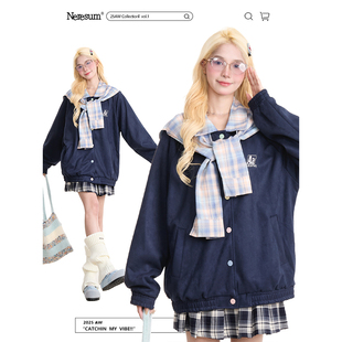 NERESUM美式 宽松百搭休闲外套 格纹披肩翻领夹克女高级感慵懒秋季