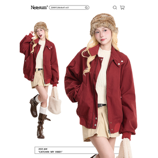 NERESUM美式复古立领飞行员夹克女潮牌cleanfit宽松百搭工装外套