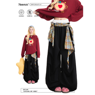 女潮牌爵士舞宽松垂感直筒休闲裤 子阔腿裤 屁帘叠穿裤 NERESUM美式