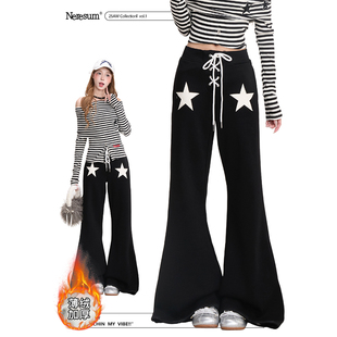 阔腿显瘦喇叭裤 NERESUM五角星印花绑带微喇卫裤 女秋冬加厚美式