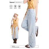 小众百搭休闲裤 NERESUM星星毛边牛仔裤 女复古水洗设计感直筒裤