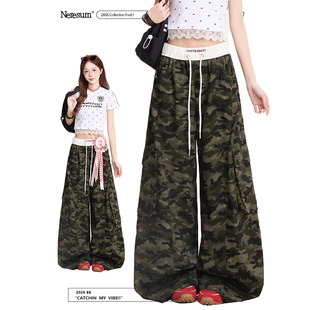 子垂感显瘦阔腿休闲裤 NERESUM星星迷彩工装 高街多口袋裤 女美式 裤