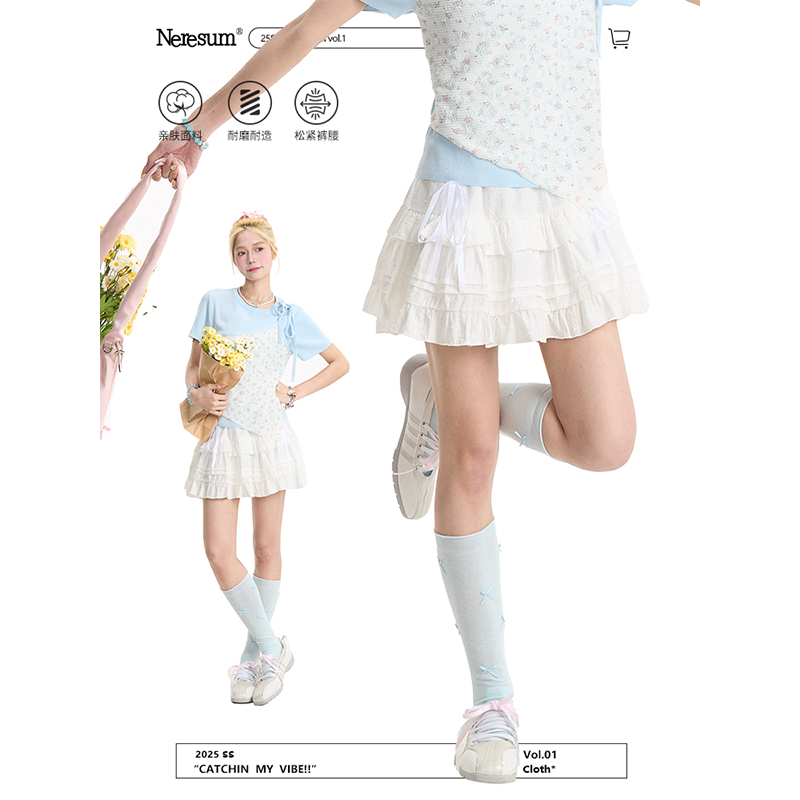 NERESUM芭蕾风蛋糕A字百褶裙