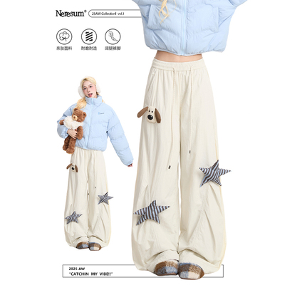 NERESUM五角星装饰加绒工装裤