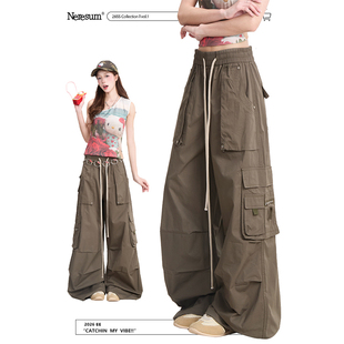 复古工装 宽松垂感阔腿裤 裤 多口袋褶皱伞兵裤 女新款 NERESUM美式