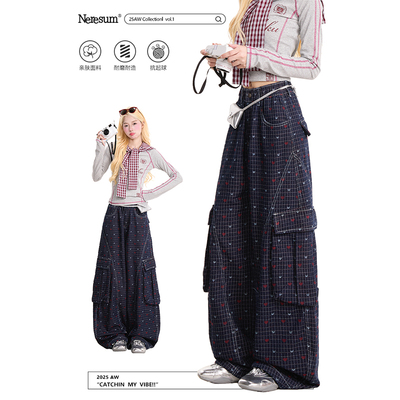 NERESUM爱心满印格子工装裤