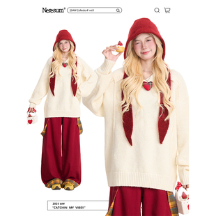 NERESUM美式 解构不规则Polo领毛衣女秋冬简约高级感保暖针织衫