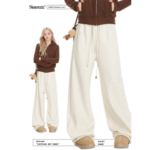 宽松小个子ins休闲裤 NERESUM杏色阔腿糯米裤 秋季 直筒卫裤 女美式