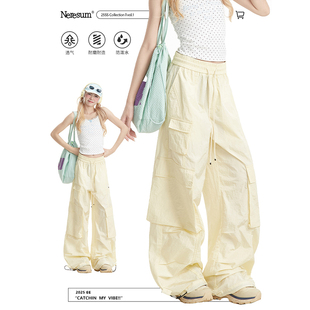 NERESUM多巴胺美式伞兵工装裤女夏季速干轻薄裤子宽松直筒休闲裤