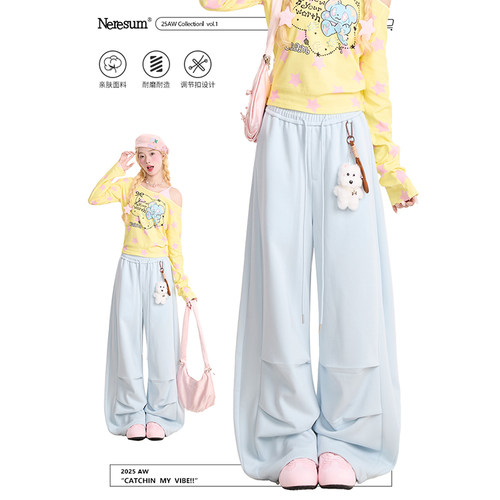 NERESUM美式褶皱宽松弯刀卫裤