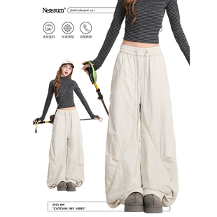 NERESUM冬季户外加绒工装裤女美式潮牌直筒运动保暖防风阔腿棉裤