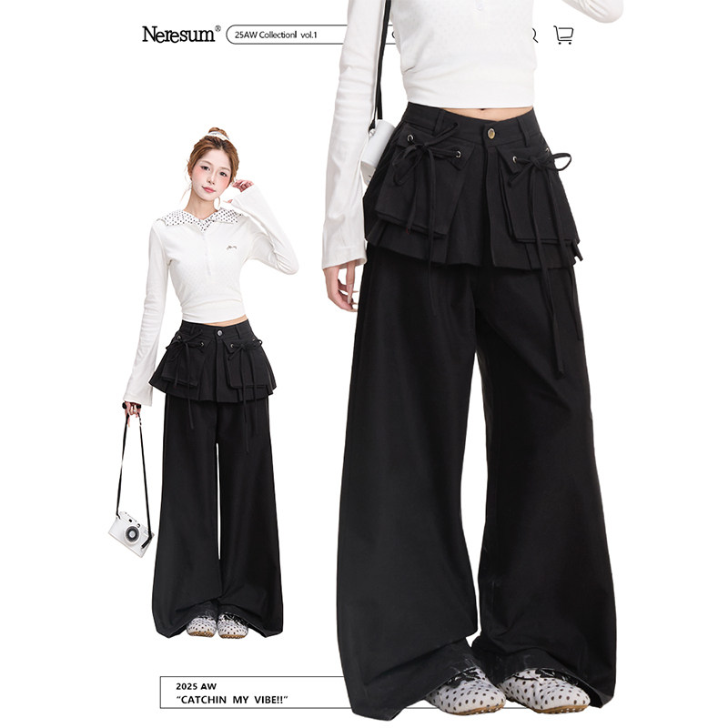 NERESUM假两件口袋屁帘拼接裤子女美式设计感宽松百搭工装阔腿裤,女装/女士精品,休闲裤,淘宝优惠券,粉丝福利购,淘宝优惠卷