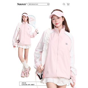 NERESUM运动风撞色条纹立领夹克女春季 户外机能宽松百搭外套 美式