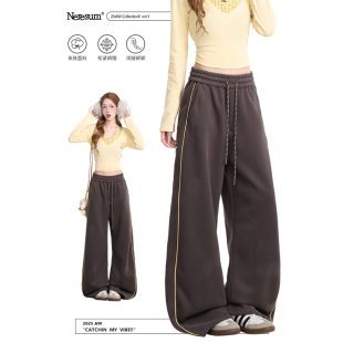 百搭阔腿休闲裤 NERESUM复古条纹卫裤 直筒抽绳运动裤 美式 女秋季