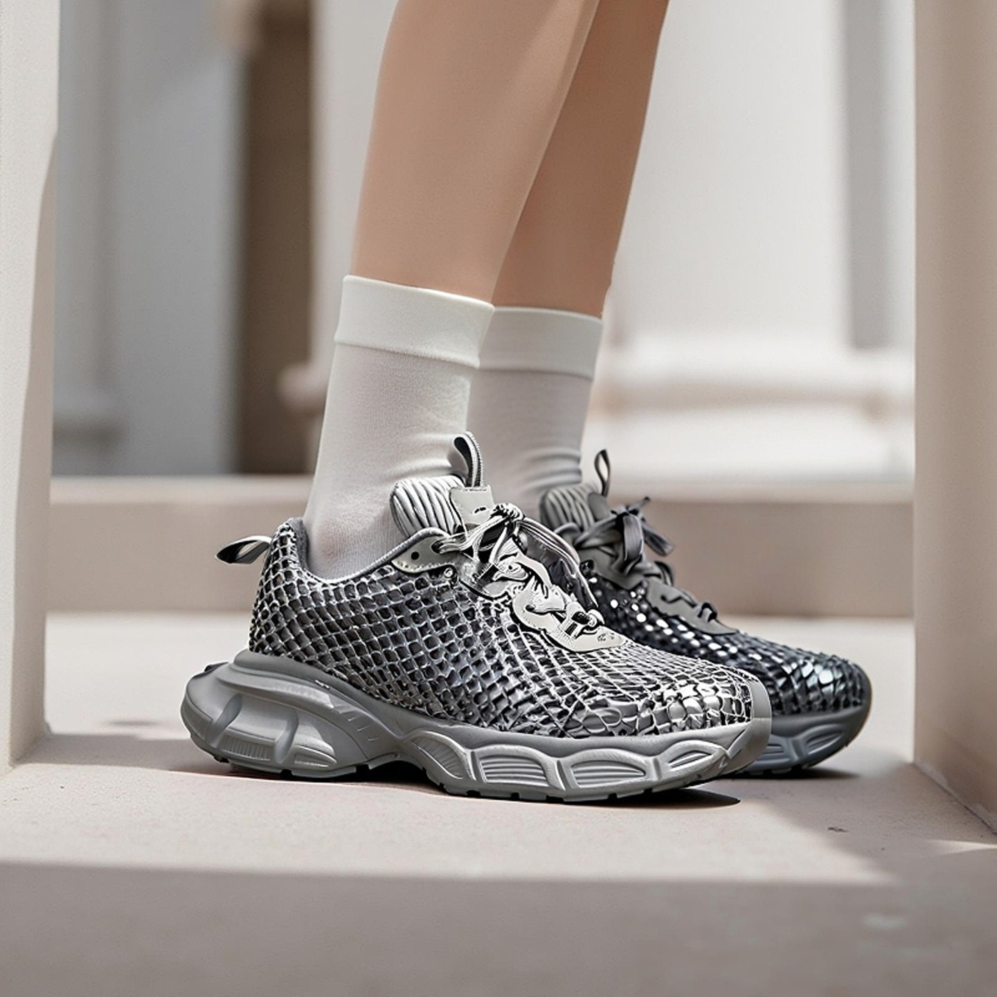 2025春季新款复古厚底灰色老爹鞋