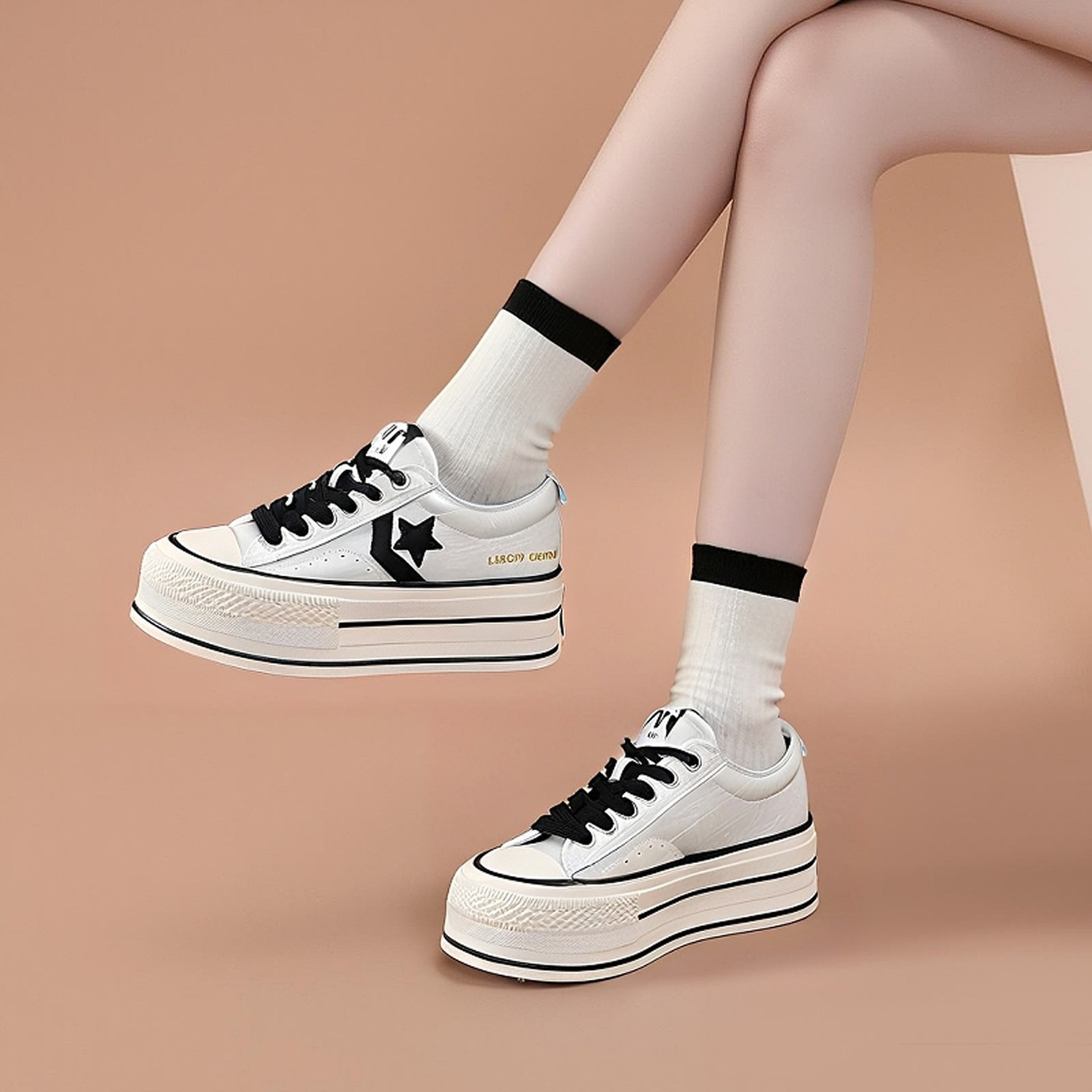 小白鞋学院风厚底系带休闲鞋