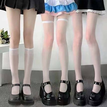 3条装夏季白色丝袜女日系jk性感小腿袜薄过膝大腿ins风连裤袜