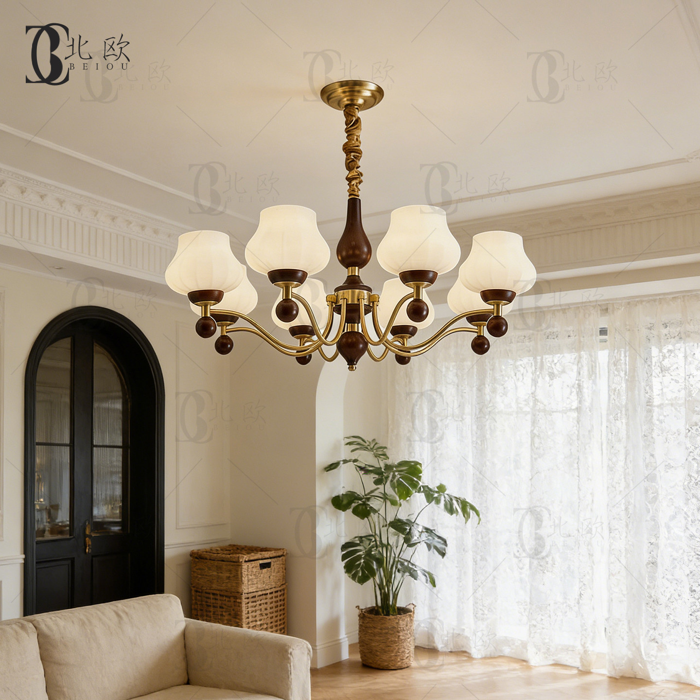 法式中古客厅全铜吊灯大气磨砂玻璃灯罩美式复古轻奢书房卧室餐厅,家装灯饰光源,客厅吊灯,淘宝优惠券,粉丝福利购,淘宝优惠卷