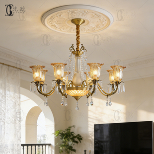 美式复古复试楼大厅大气K9水晶吊灯欧式法式轻奢书房卧室餐厅铜灯