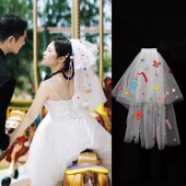 多巴胺头纱领证登记求婚彩色扭扭棒头饰新娘蓬蓬纱可爱拍照道具