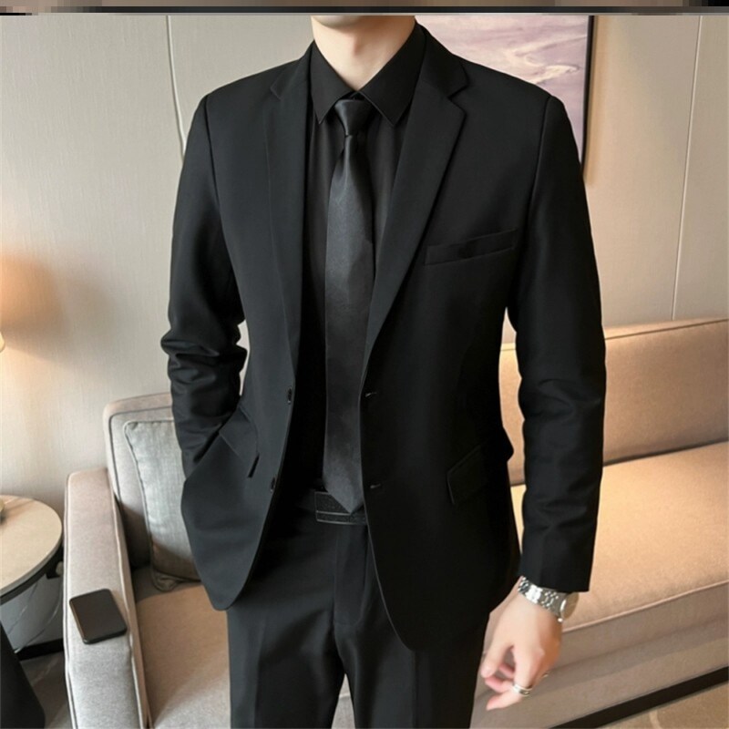 男生休闲黑色小西装三件套套装高级感正装学院风播音主持西服套装