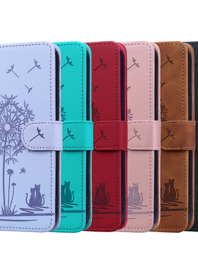 适用于三星Galaxy A14 4G 5G SM-A146P SM-A145F纯色花色防摔多卡插卡钱包支架电话手机壳电话全包皮套女