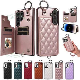 A057M A057F 纯色花色防摔多卡插卡钱包支架电话手机壳电话全包皮套男女 适用于三星A05S