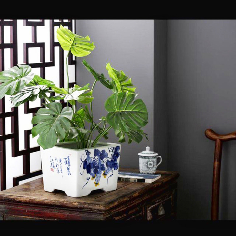 景德镇陶瓷纯手工手绘写意花盆盆栽兰花盆树盆丝瓜图事事如意阳台