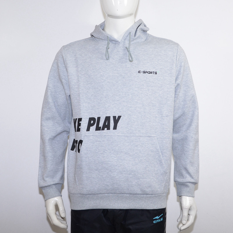 鸿星尔克男套头带帽卫衣宽松版字母印花潮男帽衫春季休闲运动上衣