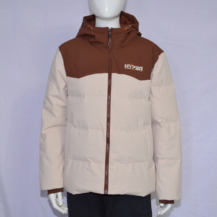 鸿星尔克女羽绒服外套2025年冬季新款连帽防寒保暖拼色时尚女冬装