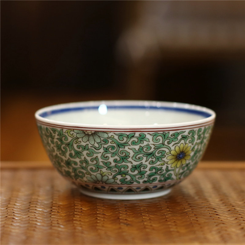 元水堂高档茶具 康熙素三彩 古彩缠枝莲 纯手工茶杯 景德镇 120ML